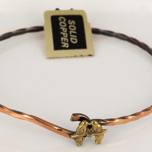 Vintage Solid Copper Pair Love Birds Bangle Bracelet Hook Clasp Twisted 7 inch